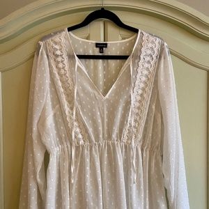 Sheer White Long Sleeve Blouse - Torrid - Size 0